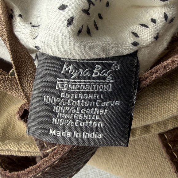 Myra Tote Bag Brown Le Cafe De La Place Provence Cotton and Leather - Picture 13 of 14